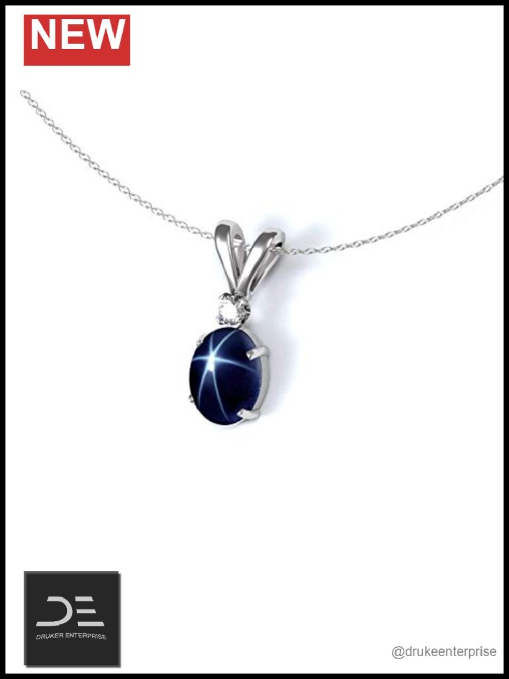 Genuine Blue Star Sapphire Pendant Necklace 925 Sterling Silver Handmade